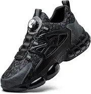 [QINGRUIPAI] Work Shoes, Men's Sporty Safety Shoes, Lightweight, Trends, Rotary knob, Anti-Smash and Anti-Puncture, Black, 5.5 AU