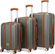 [Badgley Mischka] Mia 3-Piece Expandable Polycarbonate-ABS Retro Luggage Set, Olive Green, 3-Piece Set, 3 Piece Luggage Set