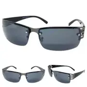 Men Classy Elegant Contemporary Modern Wrap SUN GLASSES Gunmetal Frame DarkLens