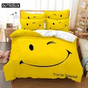 a1124 Bed Sheets Smiling Face Bedding Set Duvet Cover Set Bedding Digital Printing Bed Linen Bedding Set Fashion Design3-Piece Bedding Set (1 Duvet