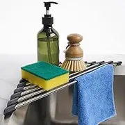 Tomorotec Triangle Roll-Up Dish Drying Rack for Sink Corner Small Foldable Stainless Steel Over The Sink Multipurpose Kitchen Drainer Caddy Trivet Rustproof Organizer Storage Space Saver Shelf (Black)