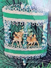 Fibre-Craft DEER SCENE Panorama Sequin Bead Vintage Christmas Ornament Kit NOS