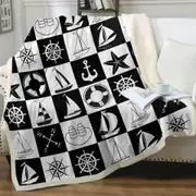 Black and White Checkered Nautical Themed Throw Blanket