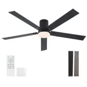 60 Inch Ceiling Fans with Lights and Remote,Flush Mount Black Ceiling Fan wit...