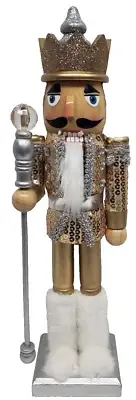 Wooden Christmas Nutcracker,14", SEQUIN KING IN GOLDEN UNIFORM & CROWN 631, NP