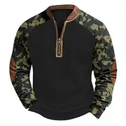 Men's Sweatshirt Quarter Zip Sweatshirt Black Dark Green Camouflage Green Gray Half Zip Color Block Camo / Camouflage Half Zip Print Casual Daily Holiday Polye