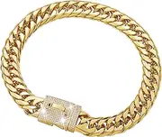 W/W Lifetime Dog Chain Collar Walking Metal Choke Collar with Design Secure Buckle, Gold Cuban Link Strong Heavy Duty Chew Proof for Medium Dogs American Pitbull German Shepherd(16MM, 16")