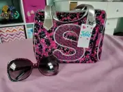 Justice Hot Pink Leopard Print Purse Bag w/ Leopard Print Rainbow Sunglasses