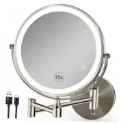 Magnifying Mirror with Lights 1x/15x: 8.5" Double Sided Wall Mounted Lighted