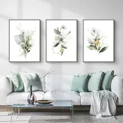 Green and Gold Watercolor Botanical 3 sets Canvas Wall Art