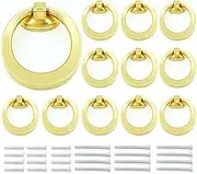 Drawer Pulls, Round Drawer Rings,12Pcs Brushed Gold Cabinet Ring Pulls, Brass Furniture Drawer Pulls Hardware Cabinet Ring Kitchen Drawer Handles Rings