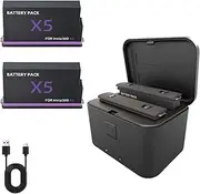 Battery Charger Set for 360 X5, Fast Battery Charger for 360 X5 Accessories, with Misro SD Card Slots, 2850mAh Can Save 2 Batteries and Charge at The Same time (Black,Charging Box*1+Battery*2)