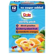 Dole Fruit Bowls 12 Pack No Sugar Added Mixed Variety 4oz Each