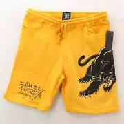 Ed Hardy Men's Yellow Crouching Panther Fleece Shorts MEDIUM