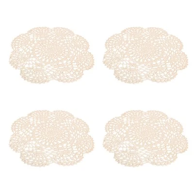 4PCS 8.6 Inch Doilies Crochet Round Lace Doily Handmade Placemats Cotton6664