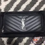 凱莉二手уSL 聖羅欄 SAINT LAURENT 358094 荔枝紋牛皮 經典V字紋 拉鏈式長夾 皮夾 錢包