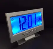 Sound Sensor Light Up LCD Digital Table Clock + Calendar Temperature Alarm