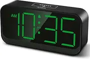 Battery Operated Digital Clock: Cordless Small Alarm Clock for Bedroom Travel - Large Numbers 4 Dimmers for All Ages Green Digits