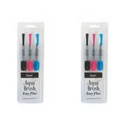 2x 3pc Jasart Easy Flow Aqua Asst Brush Watercolour Painting 25x7cm Barrel Pen