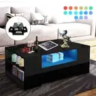 Modern LED Lights Coffee Table Living Room Storage 2 Drawers High Gloss Black