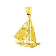14K Gold 28MM Ketch Sailboat Pendant