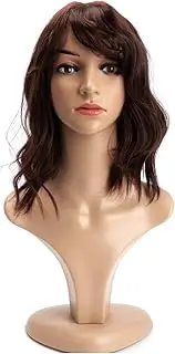 BERRYLION Wigs for Women|Short Bob Wig with Bangs|Synthetic Wavy Bob Wig With Air Bangs (Brown)