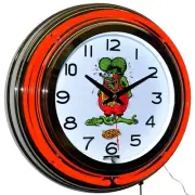 15" Rat Fink Hot Rod Double Neon Clock Man Cave Garage Game Room Decor (Red)