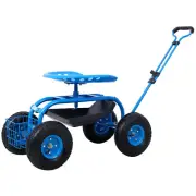 Rolling Garden Scooter Garden Cart Seat with Wheels & Tool Tray, 360 Swivel Seat