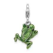 Sterling Silver Amore La Vita Rhodium-Plated Polished 3-D Enameled Frog Charm With Fancy Lobster Clasp