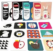 64 PCS 128 Page Baby Visual Stimulation Cards,High Contrast Infant Flashcards for Baby Sensory Develop,3D Learning Activity Card for Baby 0-3-6-9-12-18-36 Months,Tummy Time Baby Toy Gifts