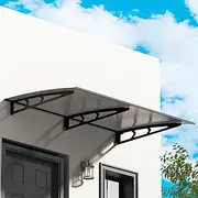 Instahut Window Awning, 1m x 2m Metal Frame Transparent Panel Outdoor Door Canopy Sun Shade Shelter with Black Bracket, Patio Terrace Garden Baconly Porch Shield Rain Snow Eaves Cover Protector Grey