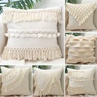 Throw Pillows Cushion Bohemian Style Tassel Pillowcase with Hidden Zipper Fringe