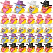 24 Sets Disco Cowboy Rubber Duck with Light up Mini Holographic Space Hat Sca...