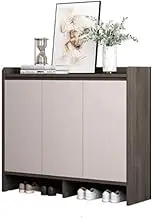 Freestanding Adjustable Shelves and Wooden Legs 100cm High Organizer 4-Shelf Shoe Cabinet with Door for Entryway, Front Door, Black Shoe Cupboard