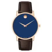 Movado Brown Leather Blue Dial Men's Swiss Made Watch - 607597