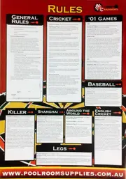 DART Board Darts General RULE BOOK CHART POSTER mounting instructions Cricket Keller