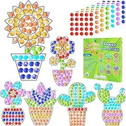 Qyeahkj 6 Pcs Spring Arts Crafts DIY Potted Plant Gem Diamond Suncatcher Crafts for Kids Succulents Flowers Diamond Painting Gifts Exchange for Kids Aged 4 6 8 10 12 for Home School Party Decor