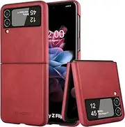 KEZiHOME Samsung Galaxy Z Flip 3 Case, Genuine Leather Samsung Z Flip 3 5G Case, Durable Minimalist Ultra Thin Slim Cover Protective Phone Case Compatible with Samsung Galaxy Z Flip 3 （2021） (Red)