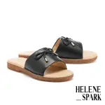 【HELENE_SPARK】甜美質感蝴蝶結壓紋羊皮厚底拖鞋(黑)