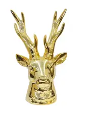 1 x Shiny Gold Ceramic Deer head Tabletop Decor 10/17 W x11D x28H cm