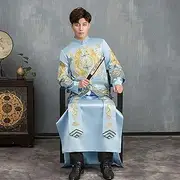 [JIMINISO] Exquisite Embroidery Wedding Qipao Blue Female Men Chinese Marriage Cheongsam Tang Suit Flower Elegant Asian Bride Dress