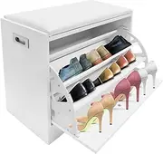 Luxsuite Shoe Bench Storage PU Leather Wooden Shoe Footwear Cupboard Cabinet with 3 Adjustable Shelves15 Pairs White