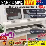 Dual Monitor Stand High Gloss Desk Shelf Organizer Desktop Computer Screen Riser