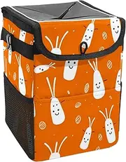 Car Trash Can with Lid and Storage Pockets Leak-Proof Organizer,Waterproof Garbage Can,Carrot Seamless Vegetable