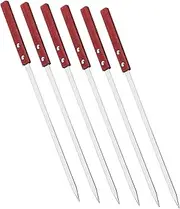 6Pcs Stainless Steel Flat Skewers with Wooden Handles for BBQ Grilling High Temperature Resistant Metal Roasting Skewers for Meat and Vegetables Cooking