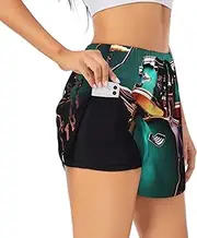 [WURTON] Cool Drum Set Print Exercise Gym Workout Shorts Women's Athletic Shorts Dual-Layered Yoga Running Shorts
