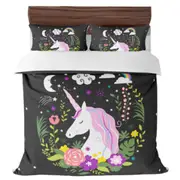 Unicorn Black Various Size Bedding Doona Cover Set