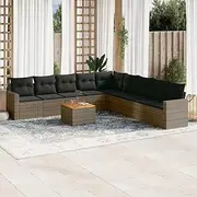 Patio Sets 10 Piece Garden Sofa Set with Cushions Grey Poly Rattan