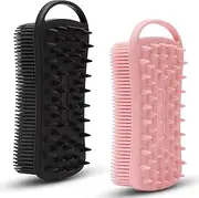 2 PC Silicone Exfoliating Body Scrubber, 2 in 1 Silicone Body Shampoo Brush, Soft Silicone for Sensitive Skin, Shower Silicone Hair Scalp Massager (Style1, One size)