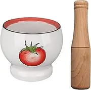 Pestle and Mortar Set Porcelain Mortar and Pestle Set, Decorated with a Lovely Hand-Painted Tomato Pattern White Ceramic Pill Crusher Set, Spice Herb Grinder Mortar and Pestle(Small)